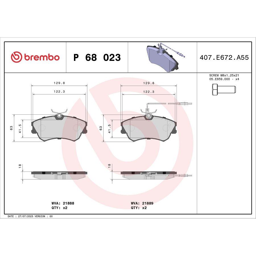 4 Plaquettes De Frein Brembo P68023