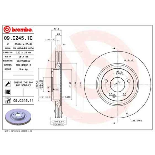 1 Disque De Frein Brembo Vernis Uv 09.c245.11