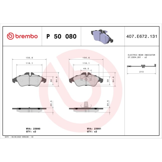 4 Plaquettes De Frein Brembo P50080