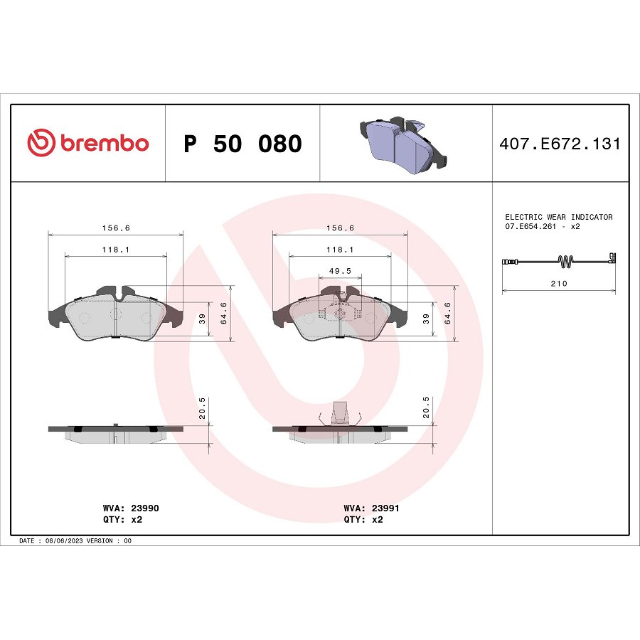 4 Plaquettes De Frein Brembo P50080