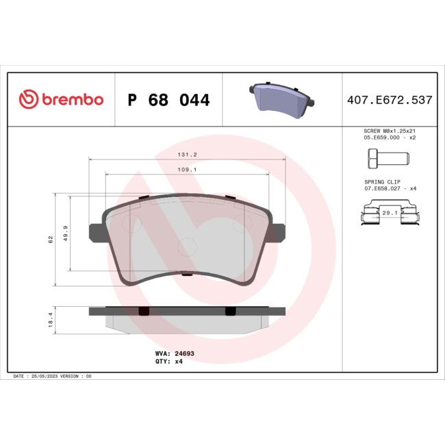 4 Plaquettes De Frein Brembo P68044