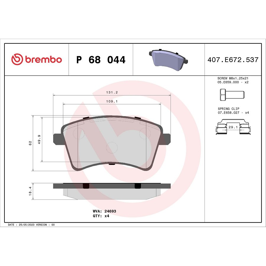 4 Plaquettes De Frein Brembo P68044