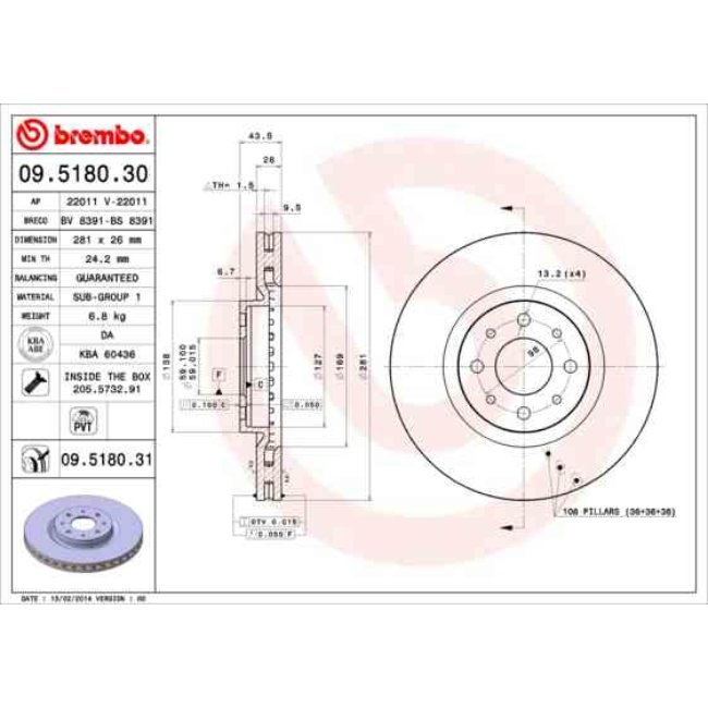 2 Disques De Frein Brembo Vernis Uv 09.5180.31