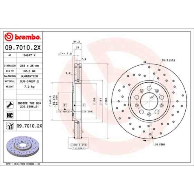 2 Disques De Frein Brembo Xtra Vernis Uv 09.7010.2x