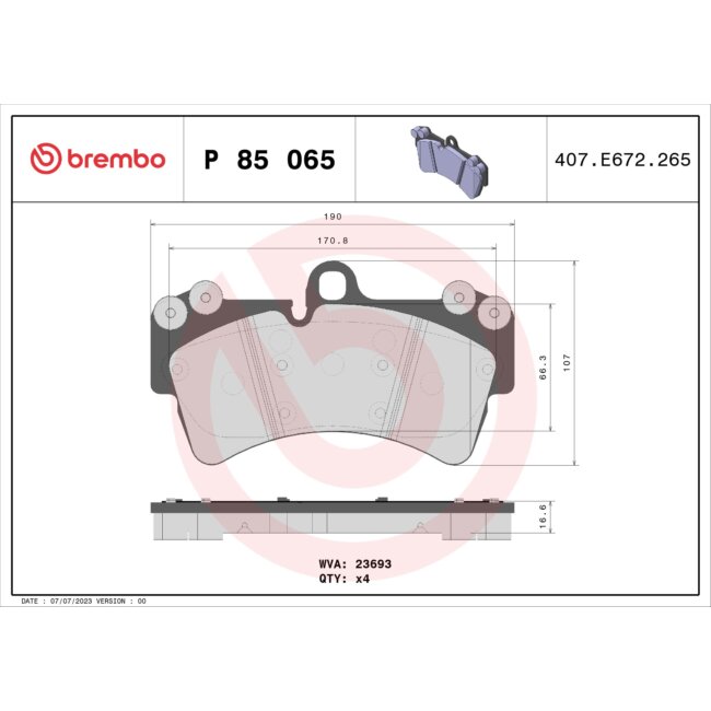 4 Plaquettes De Frein Brembo P85065