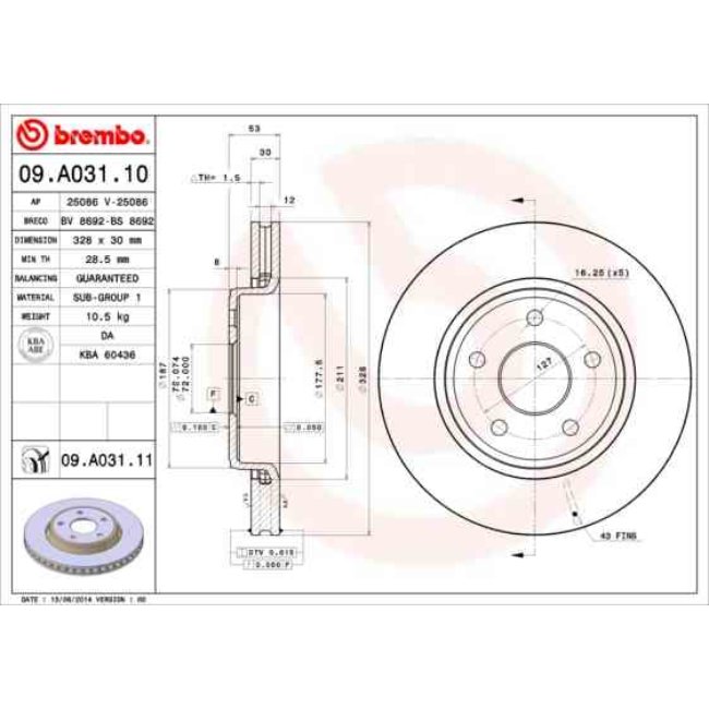 1 Disque De Frein Brembo Vernis Uv 09.a031.11