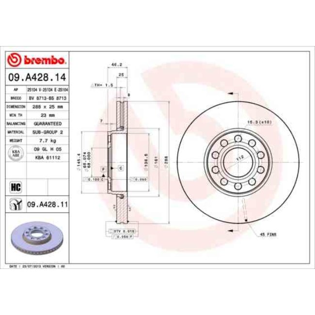 2 Disques De Frein Brembo Vernis Uv 09.a428.11