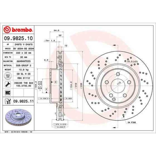 1 Disque De Frein Brembo Xtra Vernis Uv 09.9825.11