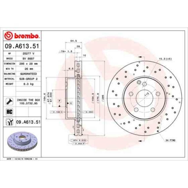 2 Disques De Frein Brembo Vernis Uv 09.a613.51
