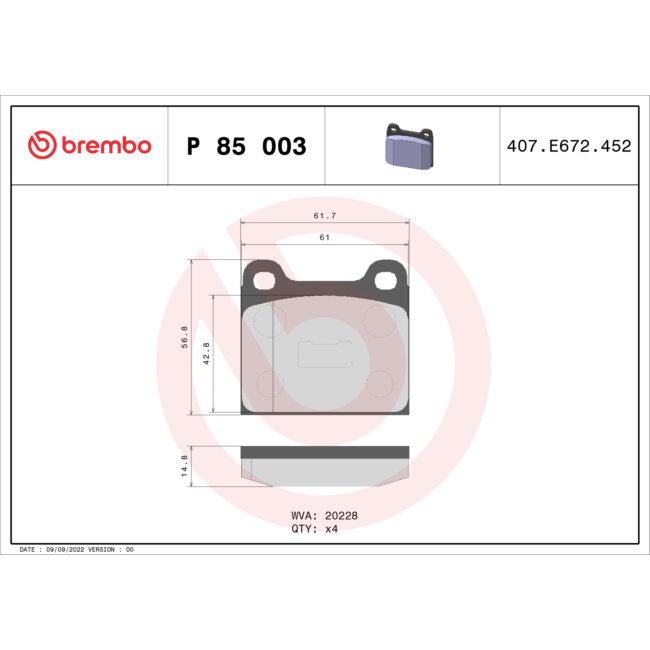 4 Plaquettes De Frein Brembo P85003