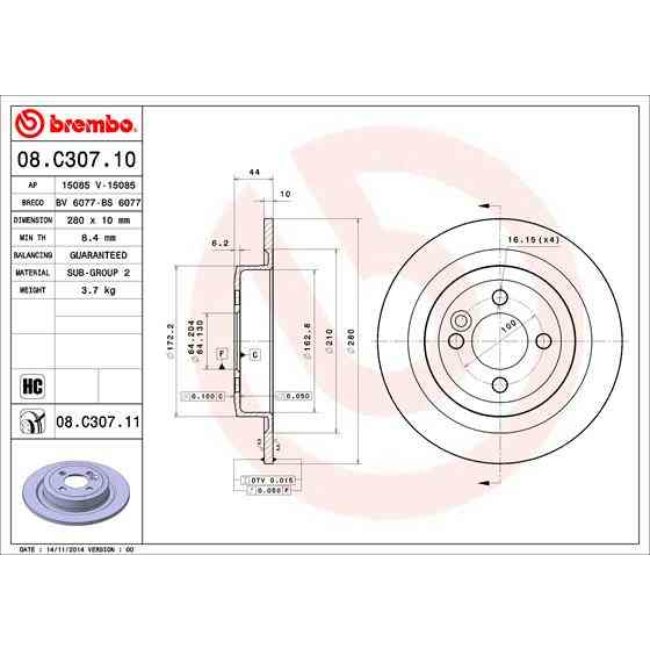 2 Disques De Frein Brembo Vernis Uv 08.c307.11