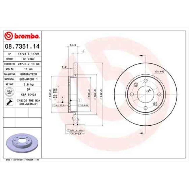 2 Disques De Frein Brembo 08.7351.14