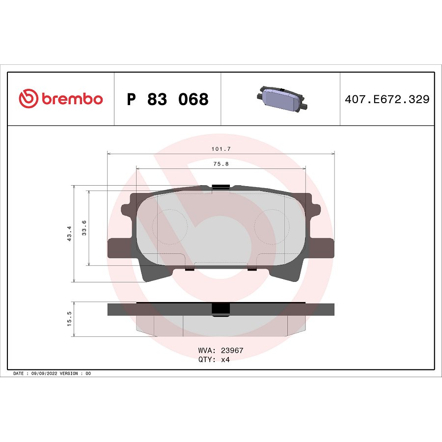 4 Plaquettes De Frein Brembo P83068