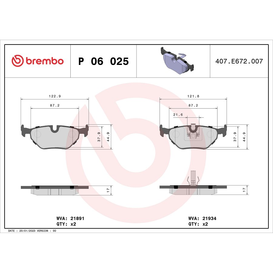 4 Plaquettes De Frein Brembo P06025