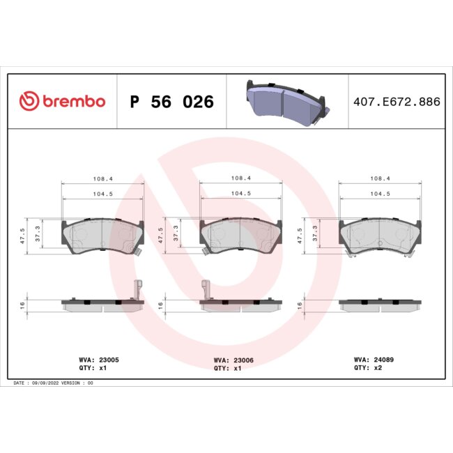 4 Plaquettes De Frein Brembo P56026