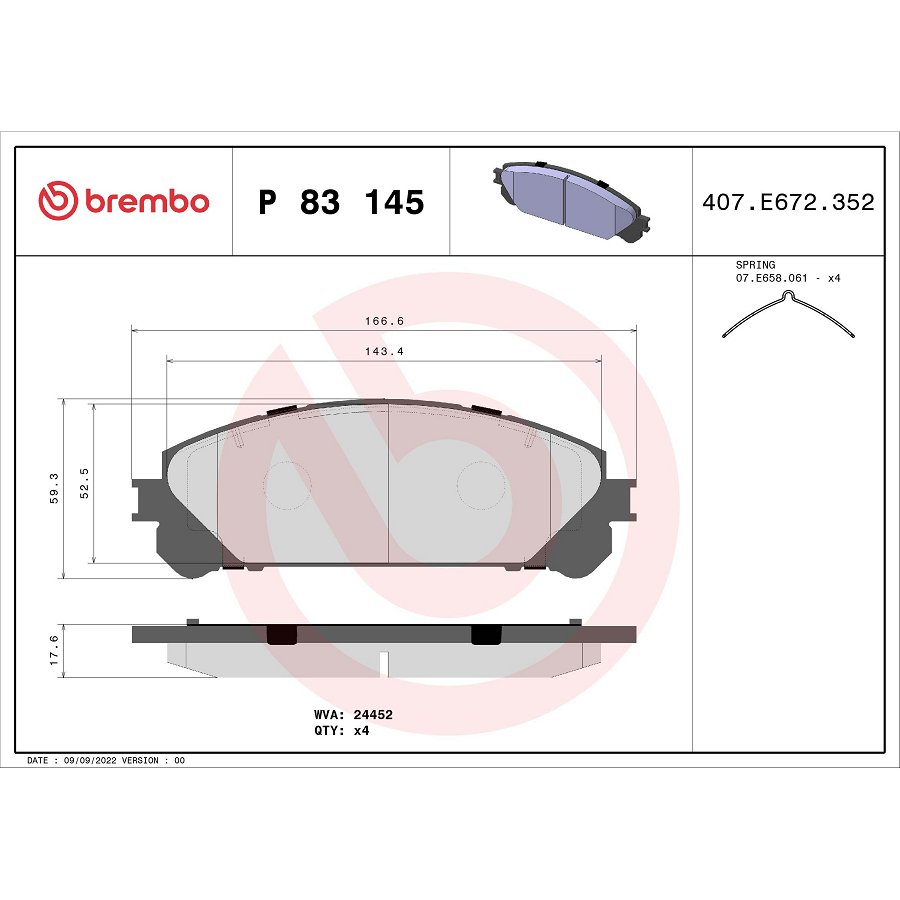 4 Plaquettes De Frein Brembo P83145
