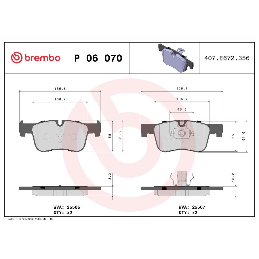 4 Plaquettes De Frein Brembo P06070