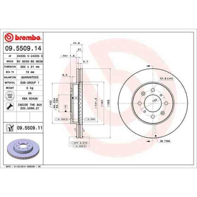2 Disques De Frein Brembo Vernis Uv 09.5509.11