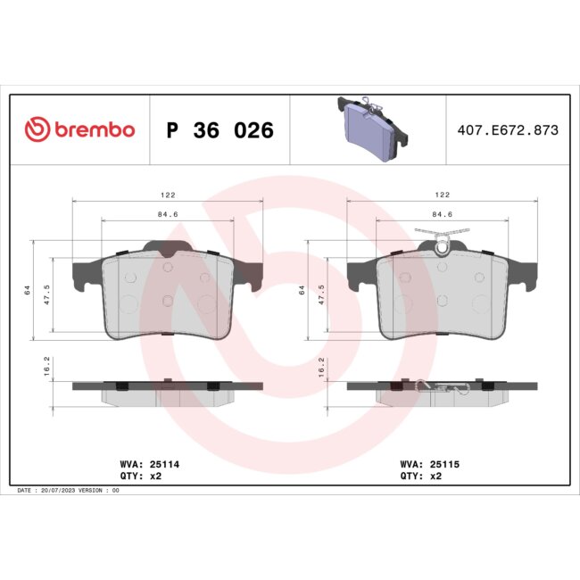 4 Plaquettes De Frein Brembo P36026