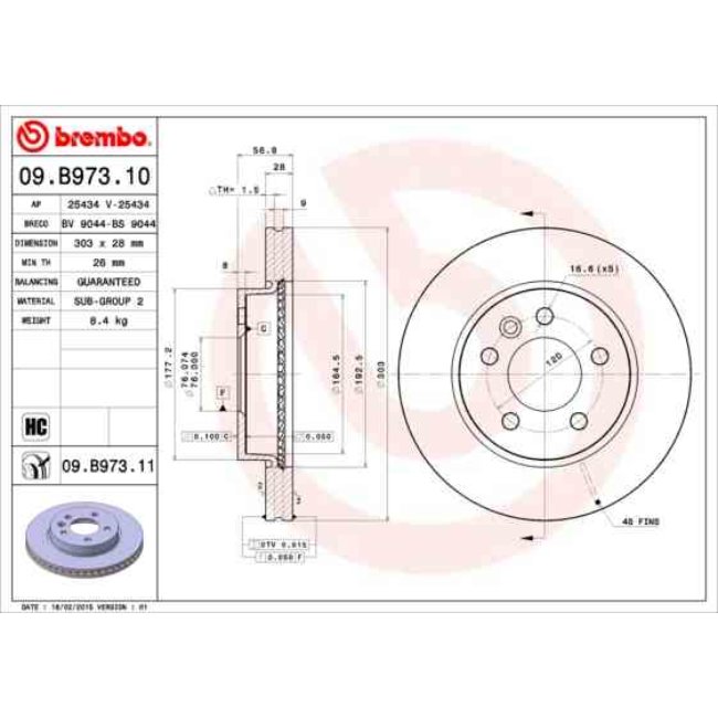 1 Disque De Frein Brembo Vernis Uv 09.b973.11