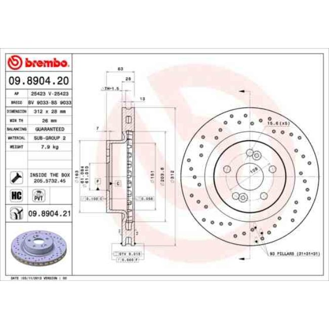2 Disques De Frein Brembo Vernis Uv 09.8904.21
