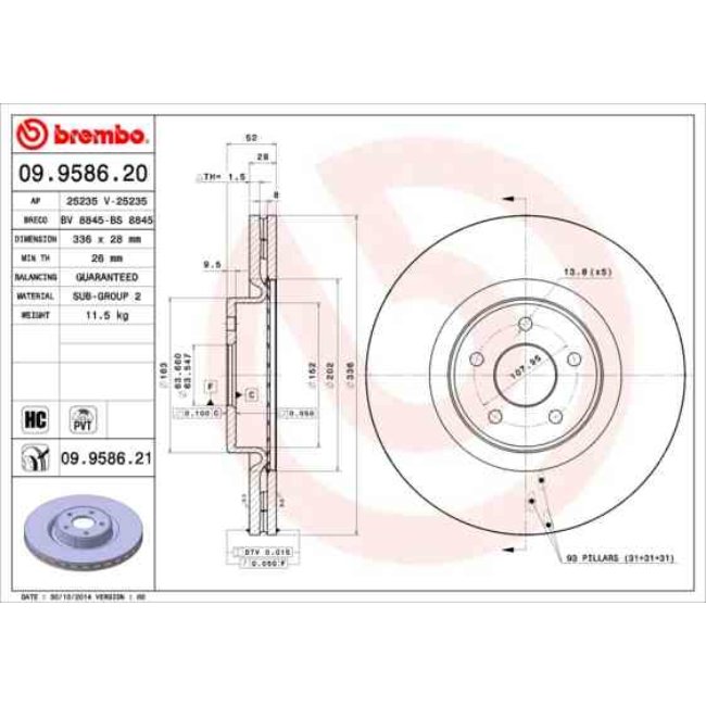 1 Disque De Frein Brembo Vernis Uv 09.9586.21