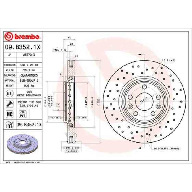 1 Disque De Frein Brembo Xtra Vernis Uv 09.b352.1x