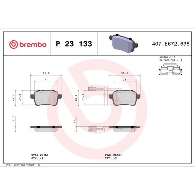 4 Plaquettes De Frein Brembo P23133