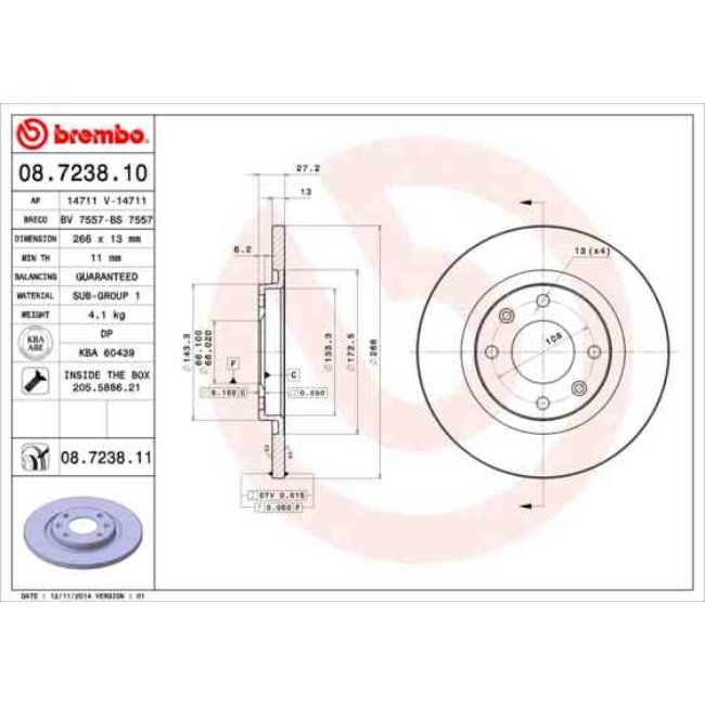 2 Disques De Frein Brembo 08.7238.10