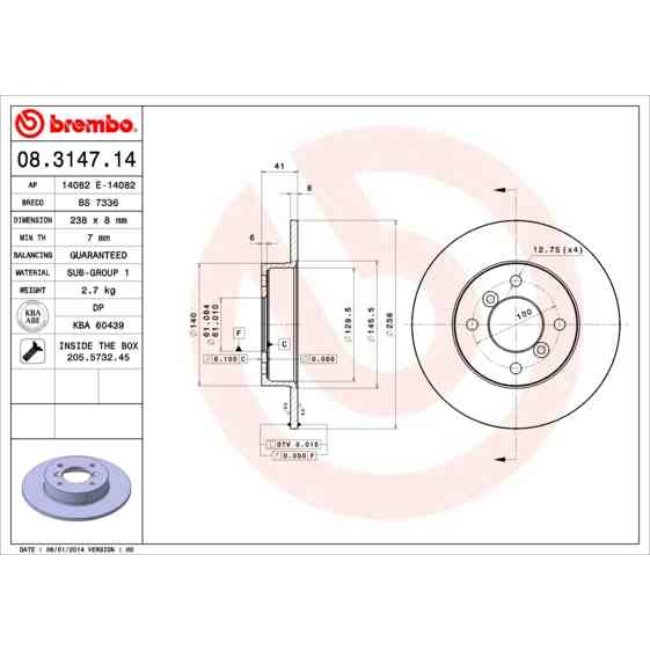 2 Disques De Frein Brembo 08.3147.14