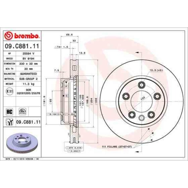 1 Disque De Frein Brembo Vernis Uv 09c88111