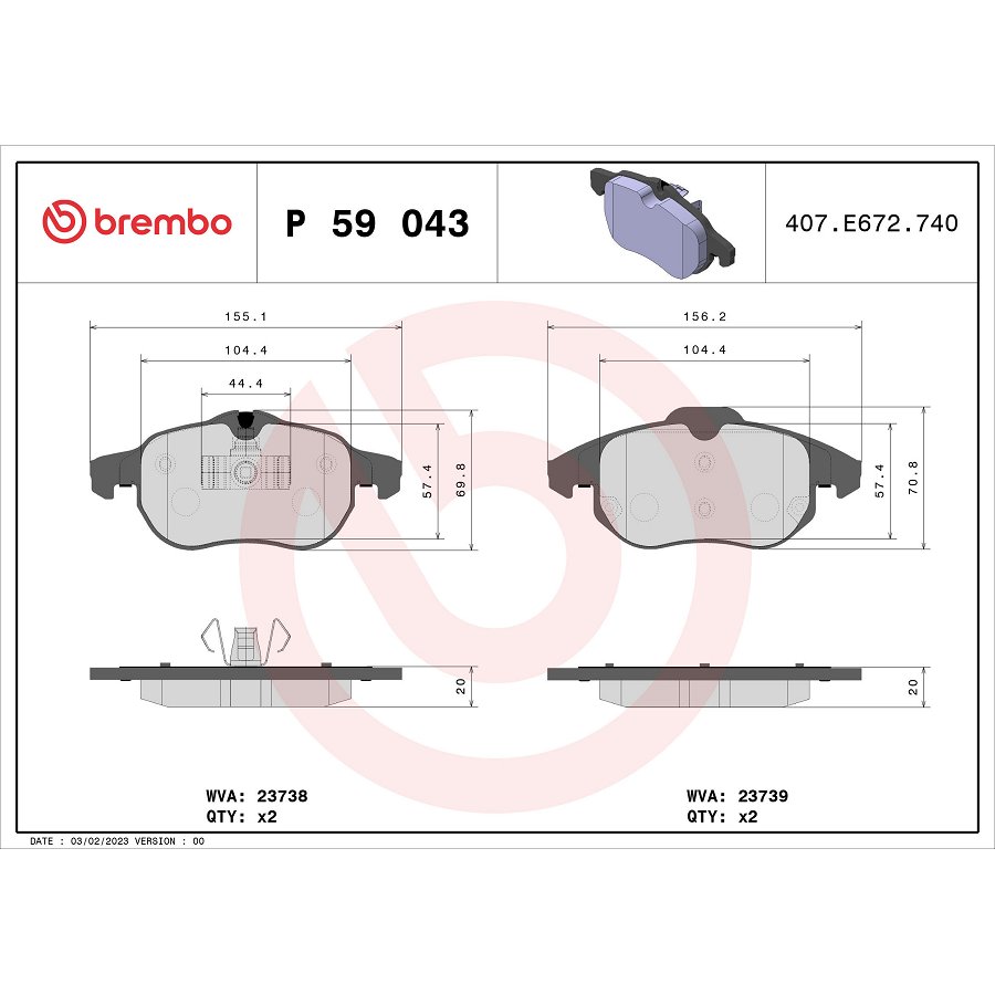 4 Plaquettes De Frein Brembo P59043
