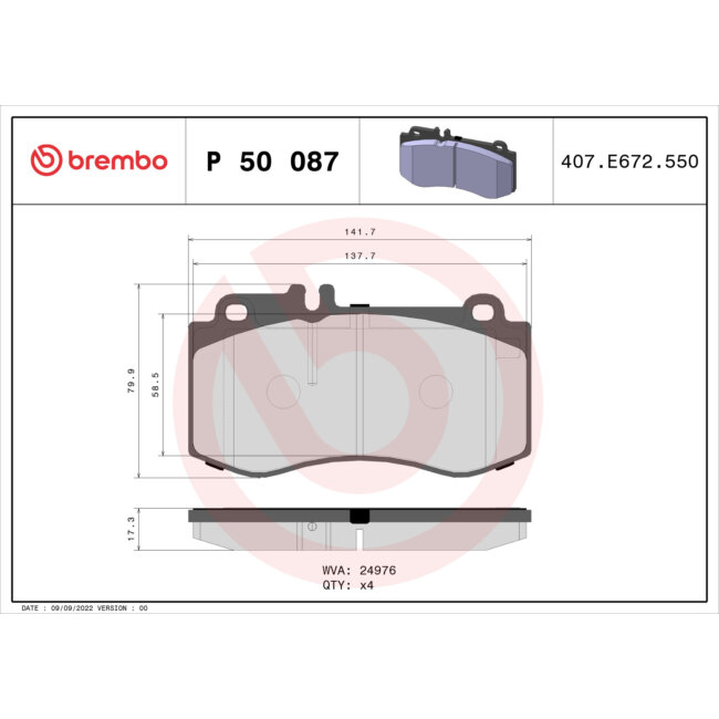 4 Plaquettes De Frein Brembo P50087