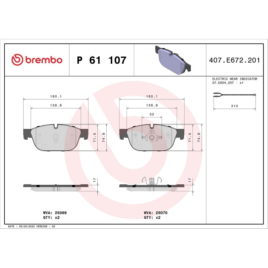 4 Plaquettes De Frein Brembo P61107