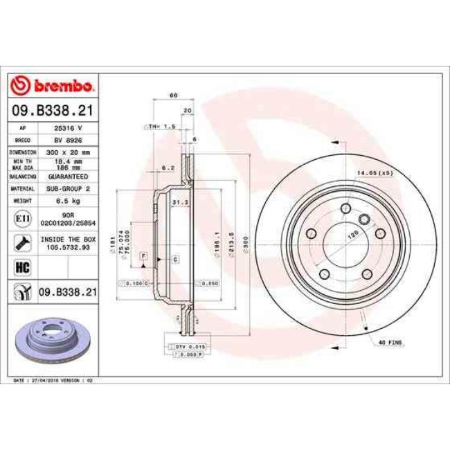 2 Disques De Frein Brembo Vernis Uv 09.b338.21