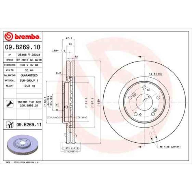 1 Disque De Frein Brembo Vernis Uv 09.b269.11