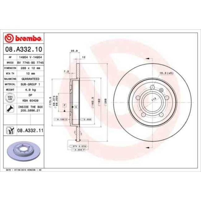 2 Disques De Frein Brembo Vernis Uv 08.a332.11