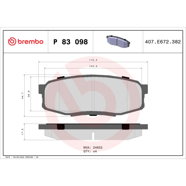 4 Plaquettes De Frein Brembo P83098