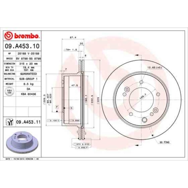 1 Disque De Frein Brembo Vernis Uv 09.a453.11