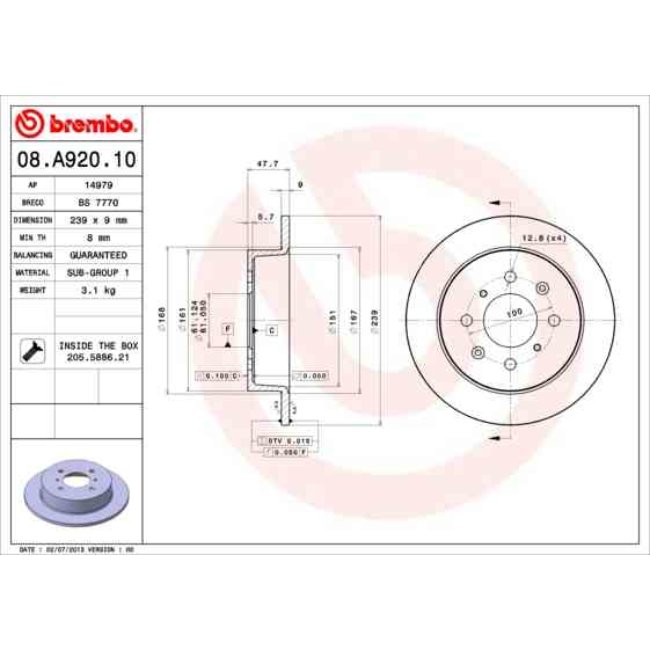 2 Disques De Frein Brembo 08.a920.10