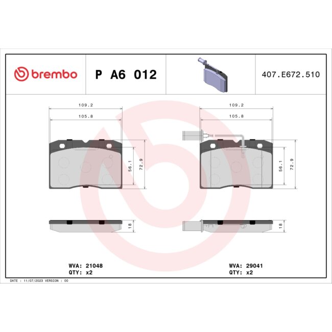 4 Plaquettes De Frein Brembo Pa6012