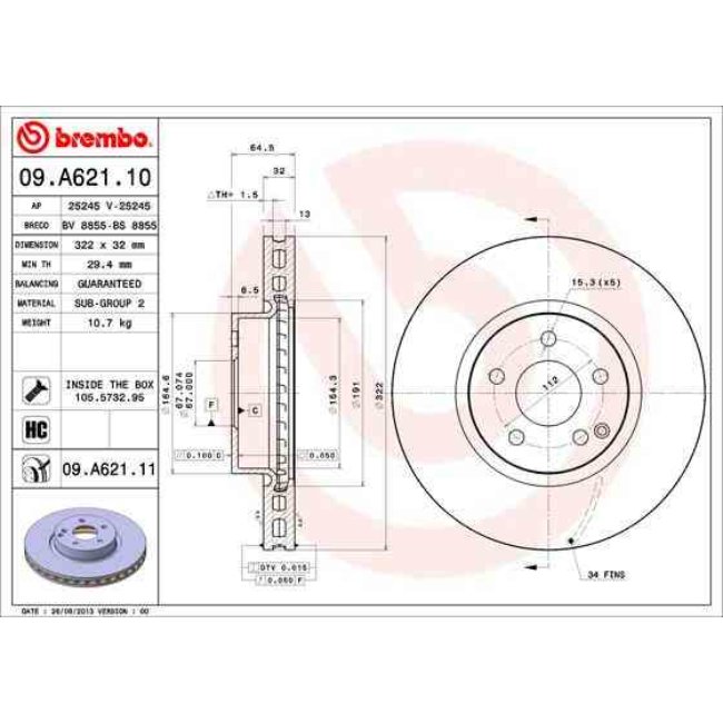 1 Disque De Frein Brembo Vernis Uv 09.a621.11