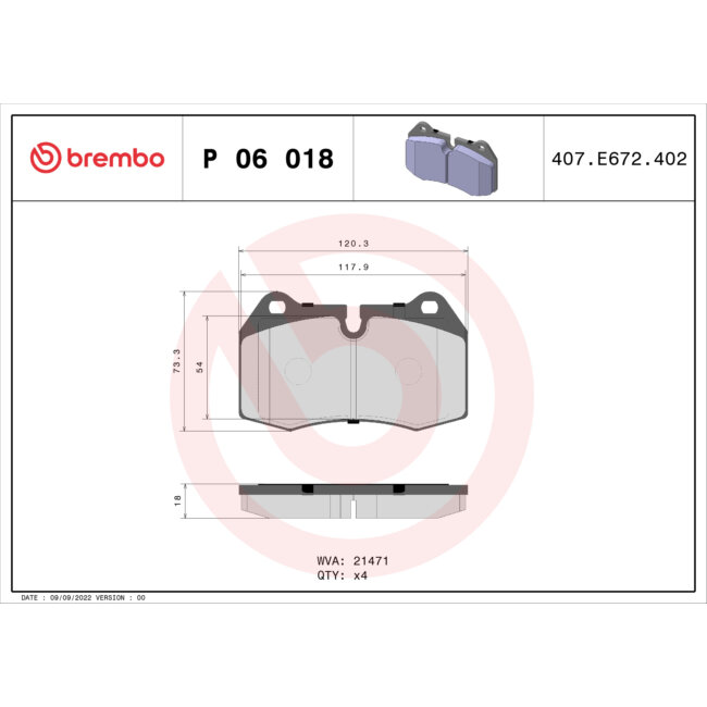4 Plaquettes De Frein Brembo P06018