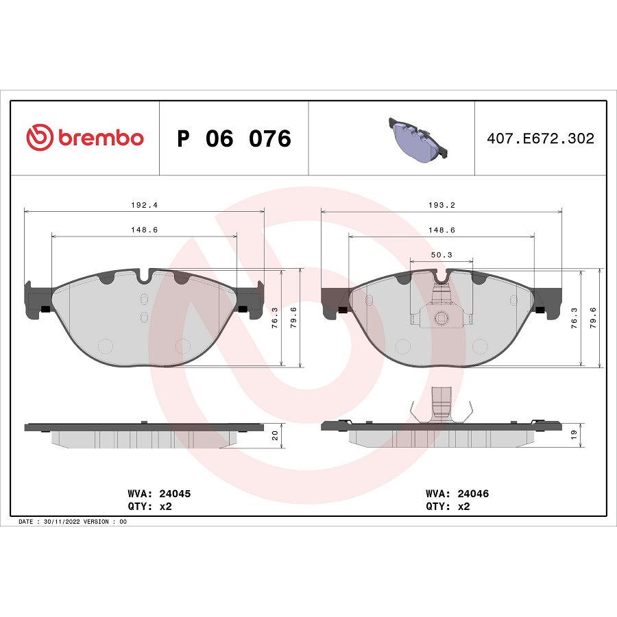 4 Plaquettes De Frein Brembo P06076