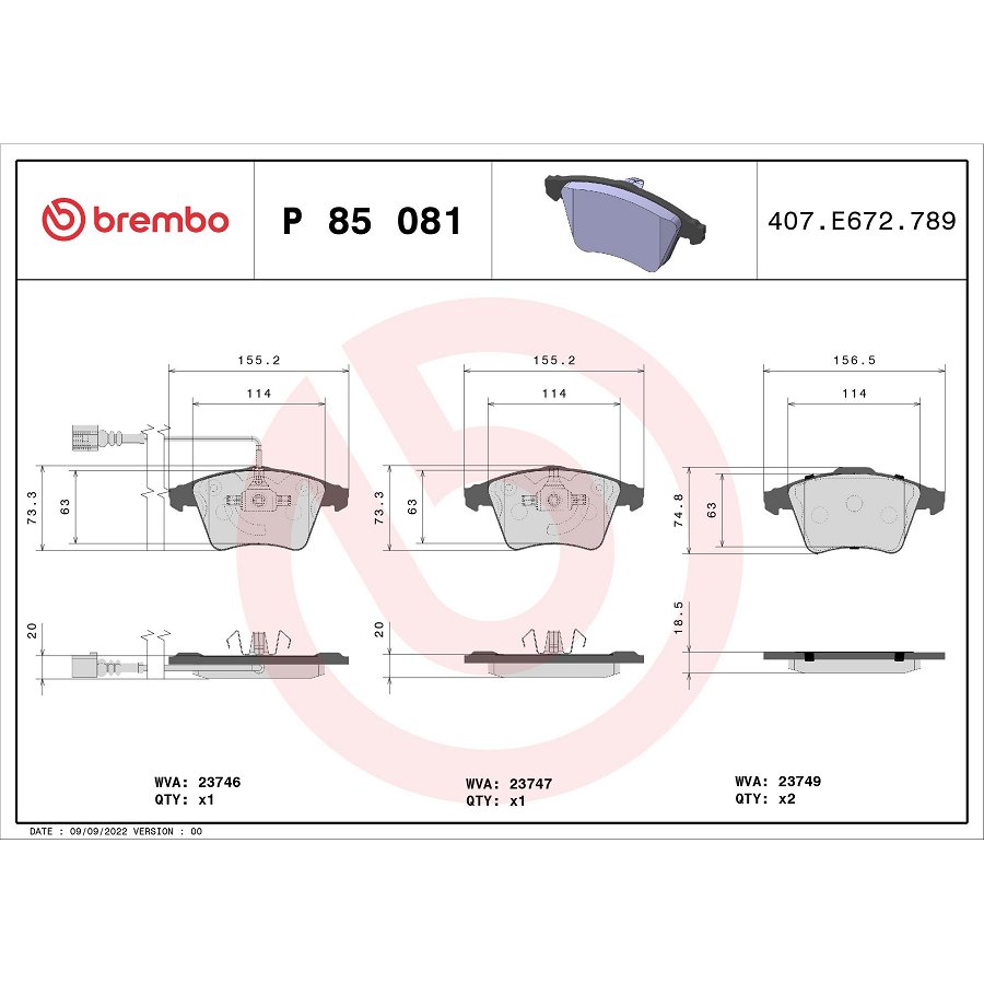 4 Plaquettes de frein Brembo P85081