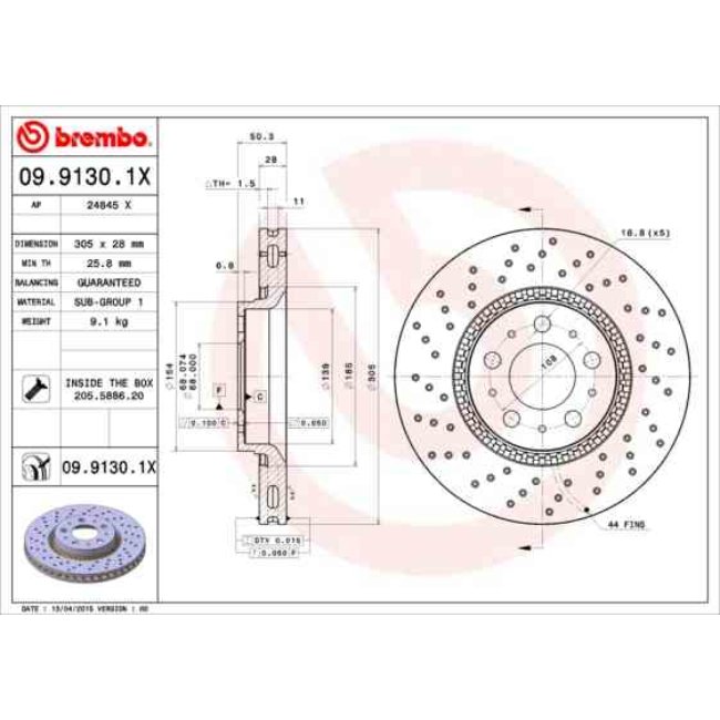 1 Disque De Frein Brembo Xtra Vernis Uv 09.9130.1x