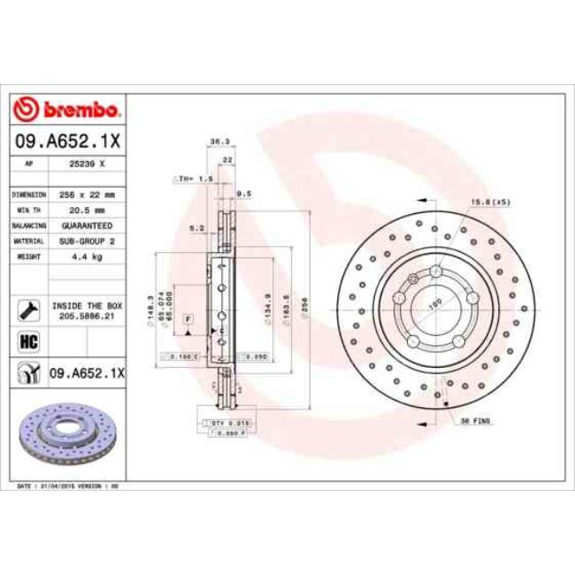 2 Disques De Frein Brembo Xtra Vernis Uv 09.a652.1x