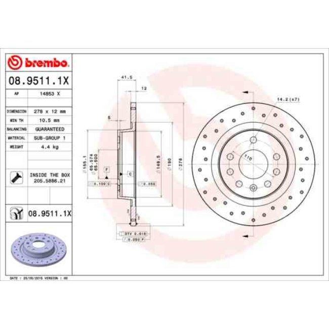 2 Disques De Frein Brembo Xtra Vernis Uv 08.9511.1x