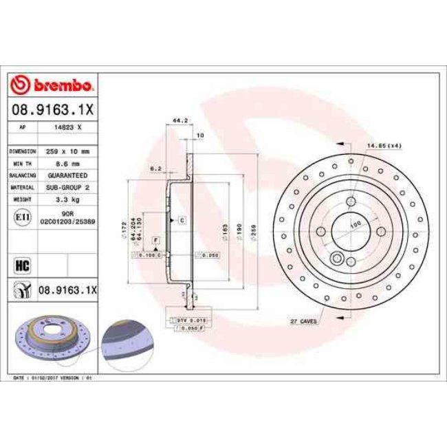 2 Disques De Frein Brembo Xtra Vernis Uv 08.9163.1x