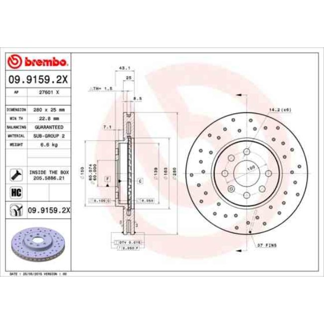 2 Disques De Frein Brembo Xtra Vernis Uv 09.9159.2x
